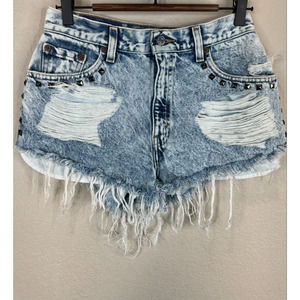 Levi's Womens 550 Cut‎ Off Jean Shorts Size 8 Blue Relaxed Fit Tapered Studded